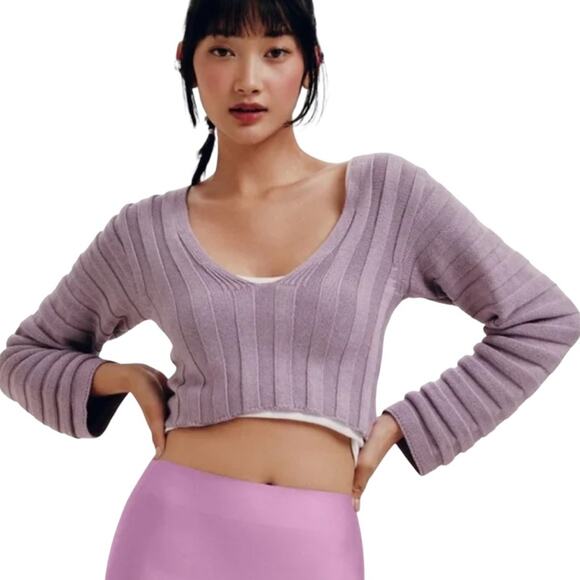 BDG/UO Lavender Cropped Sweater, BalletCore, Retro, Y2K, Casual, Weekend Date S - Picture 1 of 8